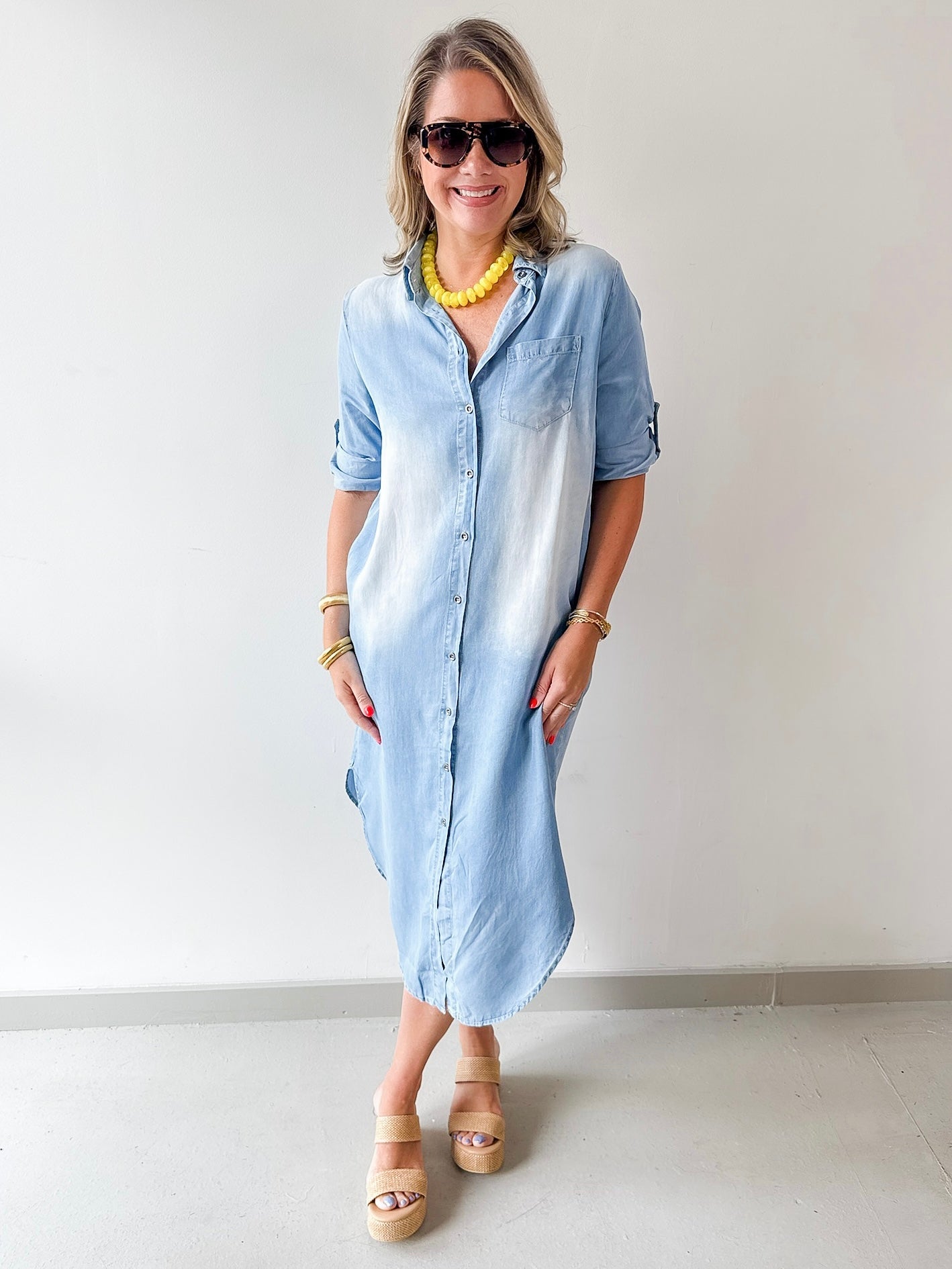 Roll Tab 3/4 Denim Shirt Dress sm