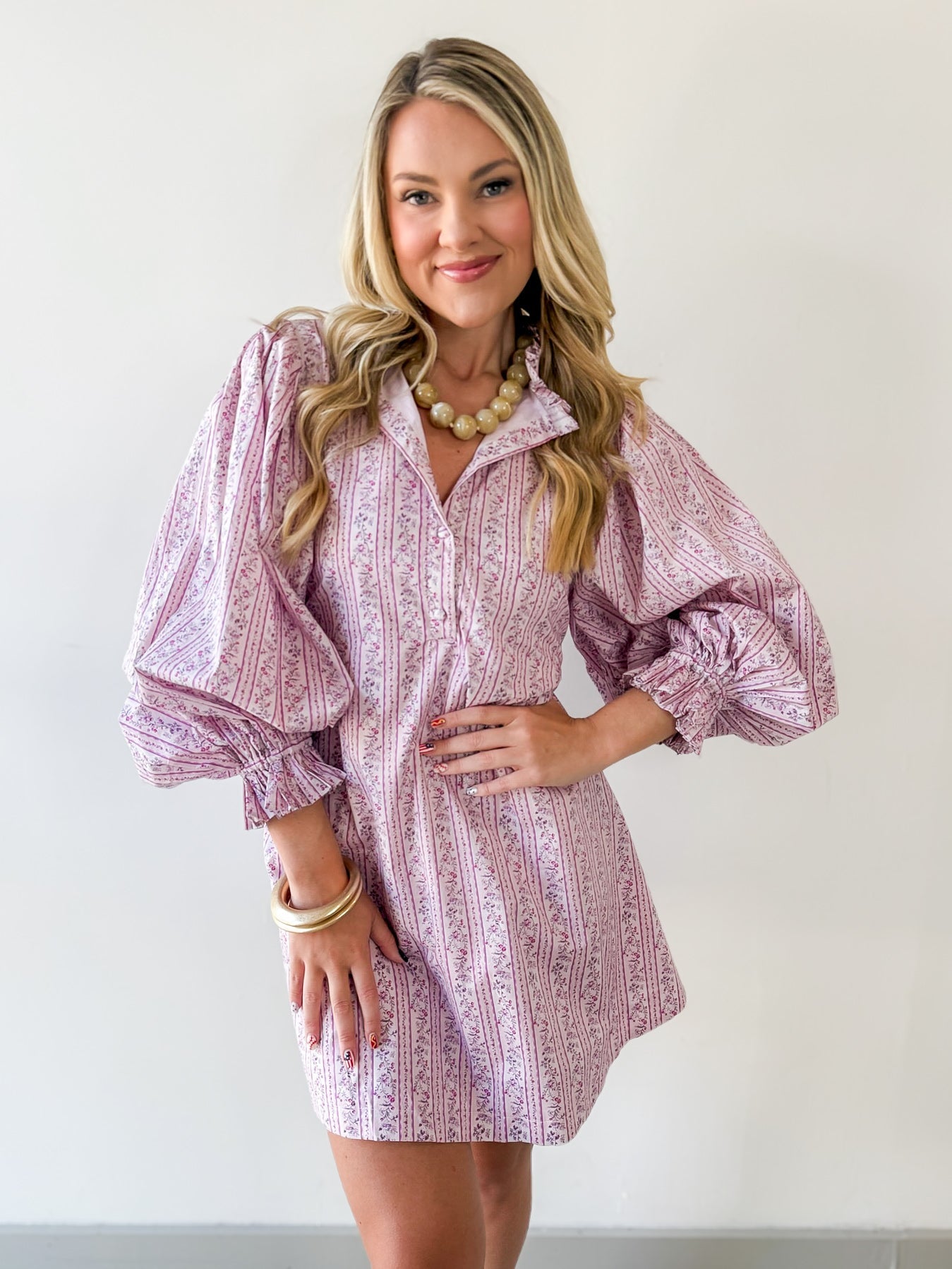 Stripe & Floral Print A-Line Dress