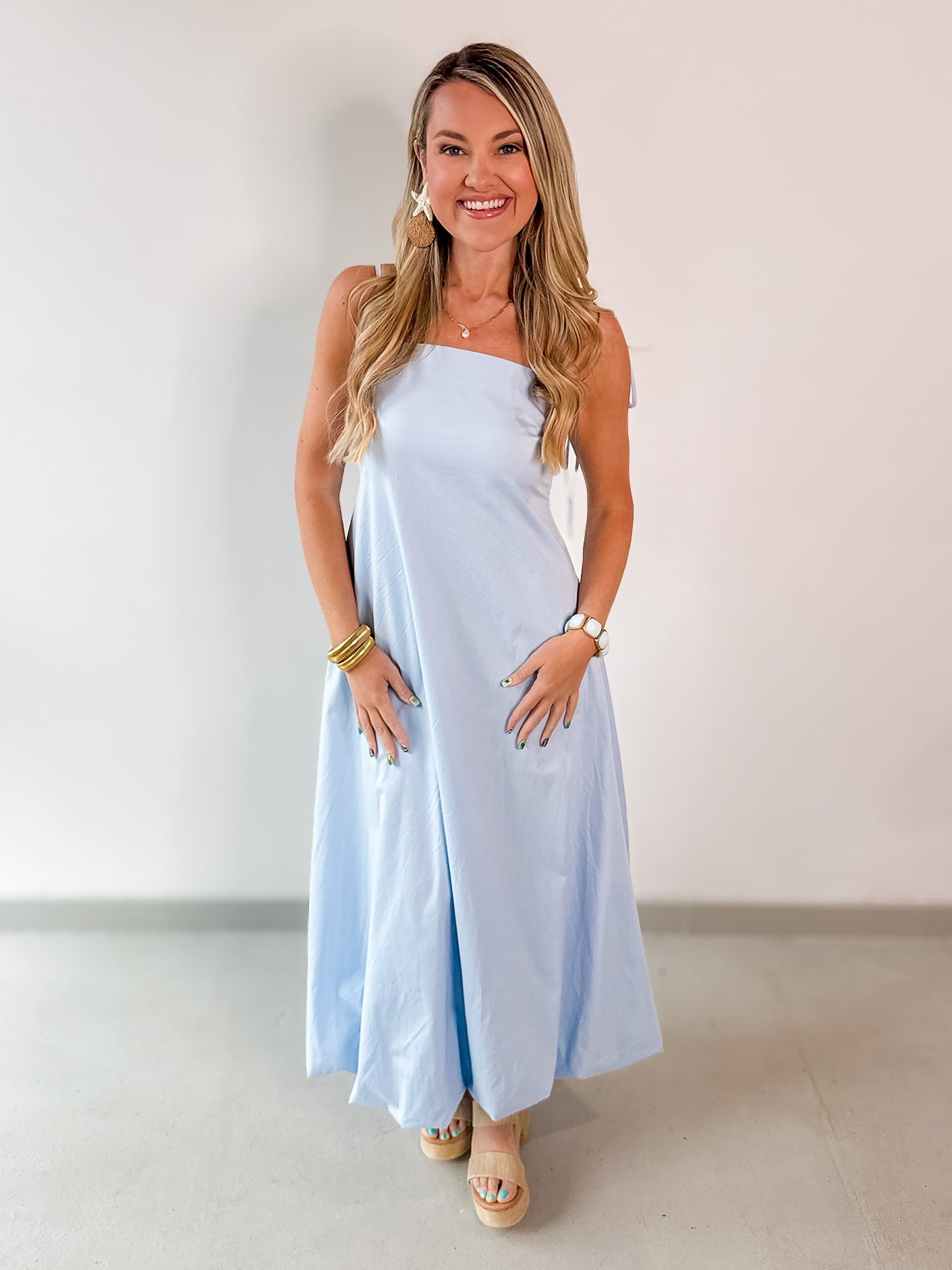 Tie Shoulder Bubble Hem Maxi Dress