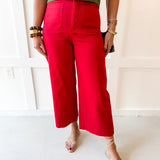Soft Washed Wide Leg Pants- Scarlet