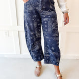 Paisley Printed Barrel Jeans