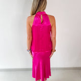 Satin Halter & Midi Skirt Set - Pink