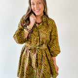Zebra Print Self tie Dress - Olive