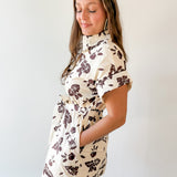 Floral With Scallop Details Dress -Ecru