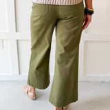 Soft Washed Wide Leg Pants- Olive