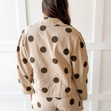 Crop Pleated Sleeve Polka Dot Jacket