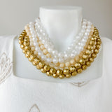 Agate Bead Faceted Necklace Cloud/Gold