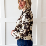 Satin Cow Print Button-up Shirt