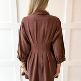 Pleated Waist Dress- Brown
