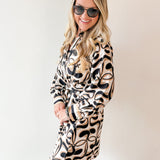 Waist Tie Geo Print Mini Dress - Black