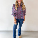 High Neck Ruffled Floral Top