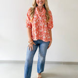 Geo Print Ruffled Top
