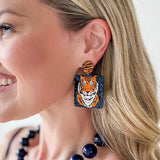 Tiger Glitter Square Earrings - Navy/Orange
