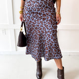Animal Print High Waist Skirt - Dusty Blue
