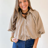 Brown Gingham Bubble Top
