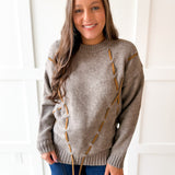 Argyle Design Knit Top- Grey Brown
