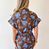 Floral With Scallop Details Dress - Brown
