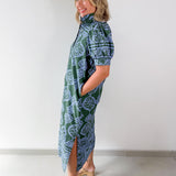 Floral Geo Print Midi Dress - Green