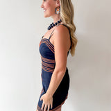 Lace Trim Day to Night Dress - Navy/OJ