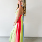 Sky Linen Multi-stripe Midi Dress