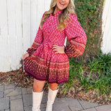 Floral & Geo Border Print Dress