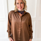 Satin Placket Shirt - Dark Cocoa