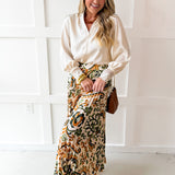 Printed Pleated Skirt - Ivory/Olive