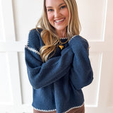 Contrast Stitch Sweater - Navy