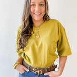 Round Neck Ribbed Band Top - Olive