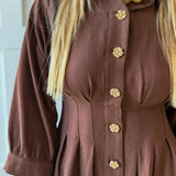 Pleated Waist Dress- Brown
