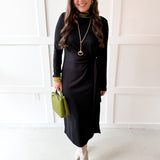 Gathered Detailed Midi Dress - Black