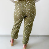 Polka Dot Print Pants - Olive