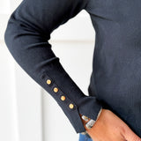 Solid round neck long sleeve top - Black
