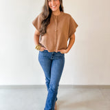 Lightweight Half Sleeve Knit Top - Camel