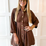 Pleated Waist Dress- Brown