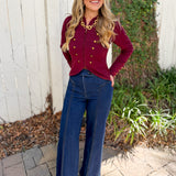 Retro Military Crop Jacket - Wine