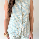 Embroidered Gingham Vest &  Shorts Set