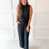 Mock neck top & Pant Set - Black