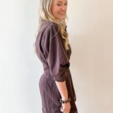 Contrast Stitch Shirt Dress - Brown
