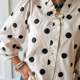 Ruffled Neckline Button Down Polka Dot Top