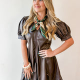Vegan Pleather Puff Sleeve Dress