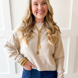 Cropped Knit Crew Sweater - Oatmeal