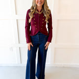 Retro Military Crop Jacket - Wine