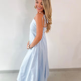 Tie Shoulder Bubble Hem Maxi Dress - Blue