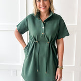 Self Tie Scallop Details Dress - Green