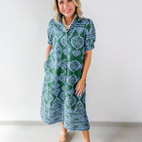 Floral Geo Print Midi Dress - Green