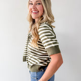 Striped Knit Top with Overlay - Olive