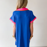 Contrast Accent Solid Casual Dress - Royal Mix