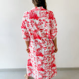 Roll Up Shirt Sleeve Midi Dress - White/Tangerine