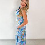 Floral Satin Cowl Midi Dress
